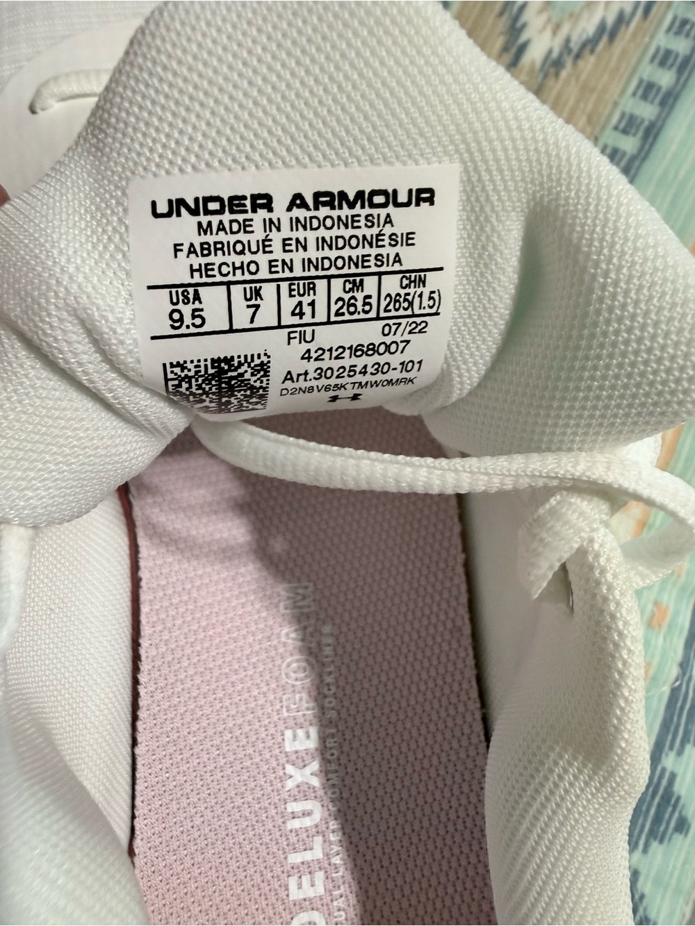Under Armour White Sneakers with Pale Pink Insole - Picture 4 of 5